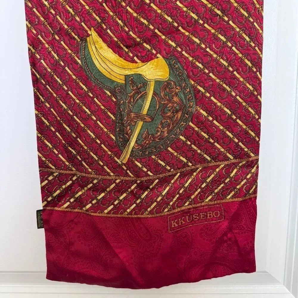 Vintage Equestrian Horse Saddle Horseshoe Red Gold Long Rectangle Scarf